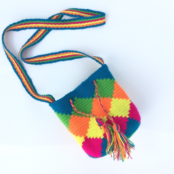 Boho Colorful Woven Side Bucket Bag Rainbow - Picture 1 of 6